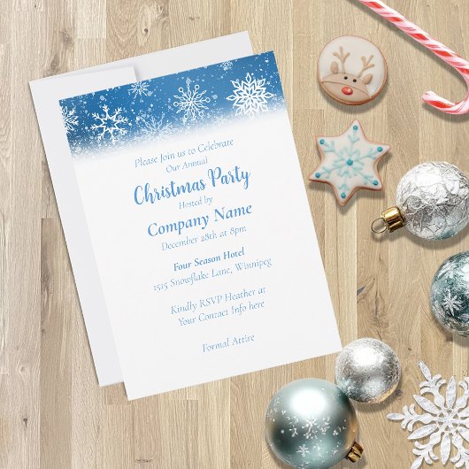Invitation Flocons de neige bleus Fête de Noël blanche classi
