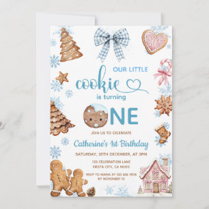 Invitation Flocons de neige bleus Gingerbread Noël 1er annive