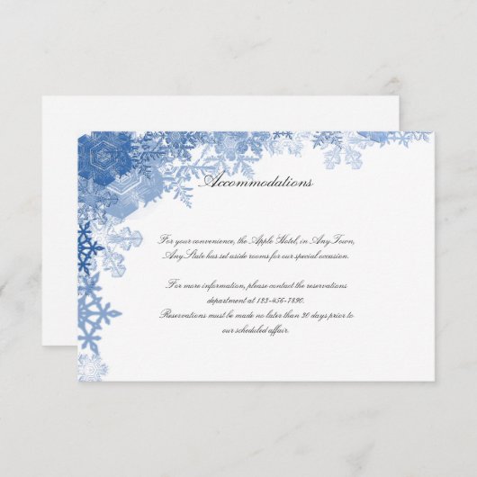 Invitation Flocons de neige bleus sur l'insertion blanche de (Devant / Derrière)