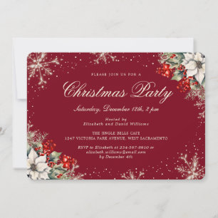 Invitation Flocons de neige botaniques rouges pour la fête de
