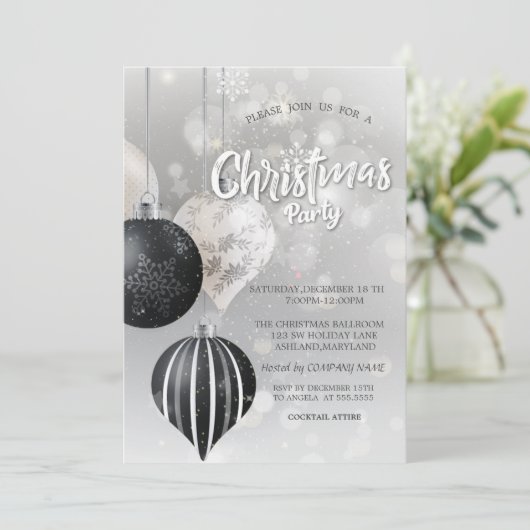 Invitation Flocons de neige,Boules de Noël argentées Compagni (Debout devant)