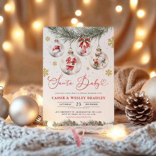 Invitation Flocons de neige Boules de Noël Santa Baby Shower