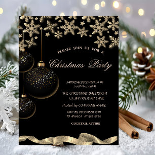 Invitation Flocons de Neige Brillants Boules Noires Noël d'En