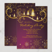 Invitation Flocons de neige chic arbres de Noël fête de vacan (Devant / Derrière)