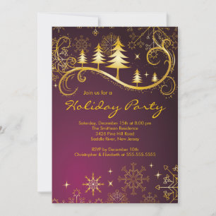 Invitation Flocons de neige chic arbres de Noël fête de vacan