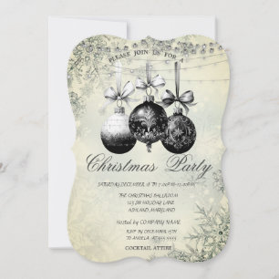Invitation Flocons de neige chics,Lumières,Boules noires Fête
