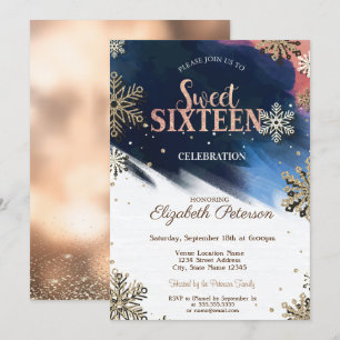 Invitation Flocons de neige,Confettis,Coup de pinceau,Bokeh S