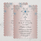 Invitation Flocons de Neige Cristaux Argent Perle Bleue Rose  (Devant / Derrière)