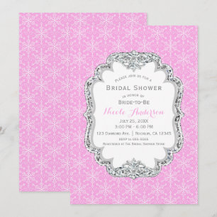 Invitation Flocons de Neige de Cristal Hiver Merveilleux Rose