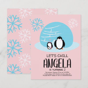 Invitation Flocons de Neige de l'Igloo de Pingouin Anniversai
