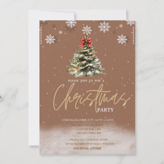 Invitation Flocons de neige de pin brun société de Noël (Devant)