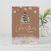Invitation Flocons de neige de pin brun société de Noël (Debout devant)