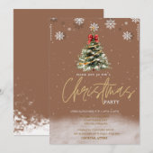 Invitation Flocons de neige de pin brun société de Noël (Devant / Derrière)