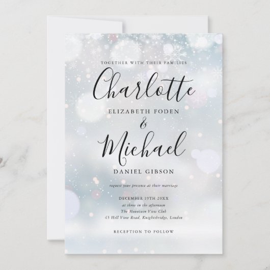 Invitation Flocons de neige de script de signature Mariage d' (Devant)