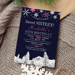 Invitation Flocons de neige de Wonderland hiver rose sweet si