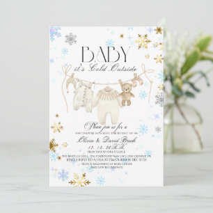 Invitation Flocons de neige d'hiver argent et or Baby Shower