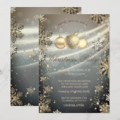 Invitation Flocons de neige dorés Boules Brillant Soirée d'en (Devant / Derrière)