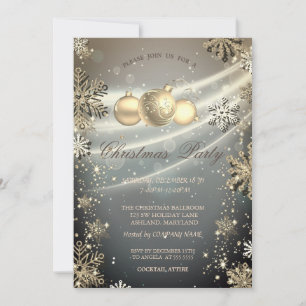 Invitation Flocons de neige dorés Boules Brillantes Soirée En