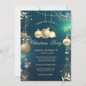 Invitation Flocons de neige dorés, boules de Noël dorées Fête (Devant)