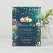 Invitation Flocons de neige dorés, boules de Noël dorées Fête (Debout devant)