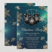 Invitation Flocons de neige dorés,Boules de Noël,Entreprise v (Devant / Derrière)