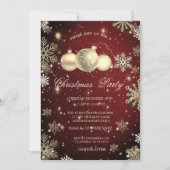 Invitation Flocons de neige dorés,Boules de Noël Rouges Soiré (Devant)