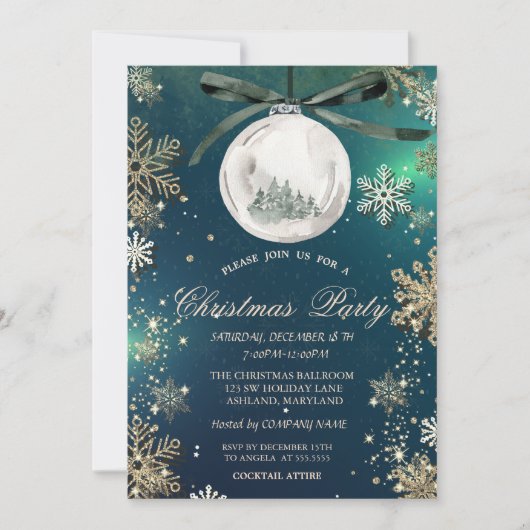 Invitation Flocons de neige dorés,Boules de Noël,Société de l (Devant)
