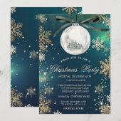 Invitation Flocons de neige dorés,Boules de Noël,Société de l (Devant / Derrière)