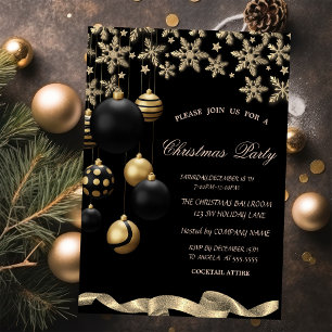 Invitation Flocons de neige dorés Boules noires de Noël Entre