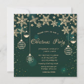 Invitation Flocons de neige dorés,Boules Vert Noël d'entrepri (Devant)
