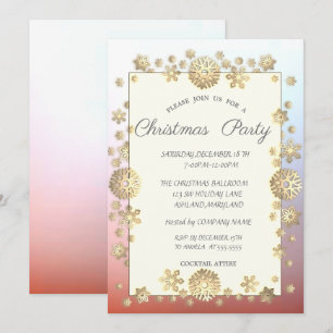 Invitation Flocons de neige dorés, Cadre Soirée de Noël d'ent