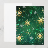 Invitation Flocons de neige dorés de Noël sur fond vert (Devant / Derrière)