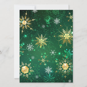 Invitation Flocons de neige dorés de Noël sur fond vert