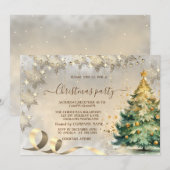 Invitation Flocons de neige dorés Elegant Pine Tree Company (Devant / Derrière)