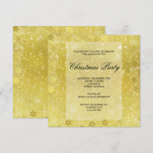 Invitation Flocons de neige dorés élégants & paillettes Noël