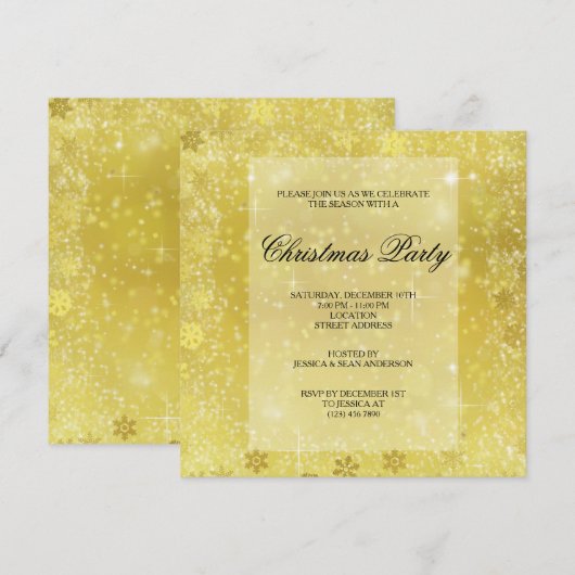 Invitation Flocons de neige dorés élégants & paillettes Noël (Devant / Derrière)
