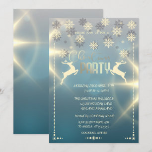 Invitation Flocons de neige dorés, fête de Noël de la société