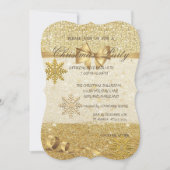 Invitation Flocons de neige dorés, Pailletés, Fête de Noël de (Devant)