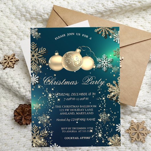 Invitation Flocons de Neige Dorés, Soirée d'Entreprise Boules