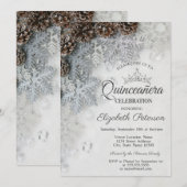 Invitation Flocons de neige élégants Cônes de pin Quinceañera (Devant / Derrière)