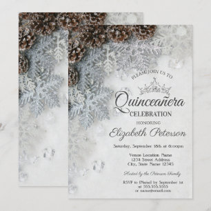 Invitation Flocons de neige élégants Cônes de pin Quinceañera