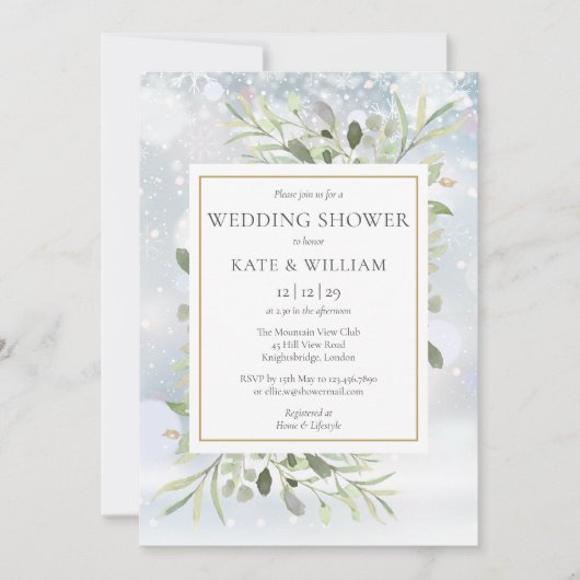 Invitation Flocons de neige élégants de verdure pour la douch (Devant)