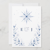 Invitation Flocons de neige élégants Monogramme Bleu Mariage (Dos)