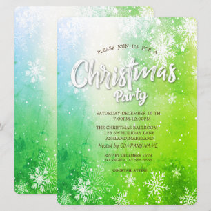 Invitation Flocons de neige élégants Société de Noël verte