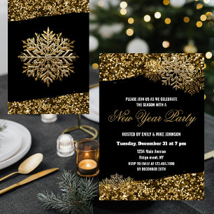 Invitation Flocons de neige en confettis dorés élégants pour 