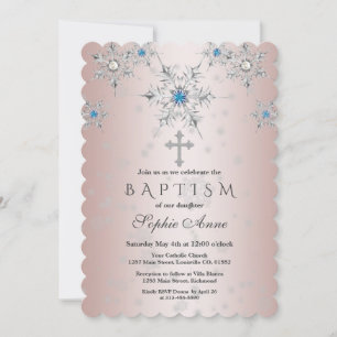 Invitation Flocons de neige en cristal argenté Perle rose Ble