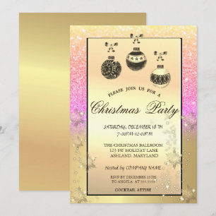 Invitation Flocons de Neige en Or, Boules de Noël Société Pai