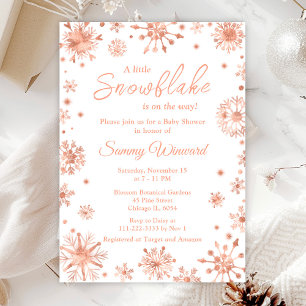 Invitation Flocons de neige en or rose pour Baby Shower d'hiv