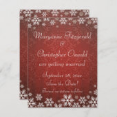 Invitation Flocons de neige et damas rouge Enregistrez la dat (Devant / Derrière)