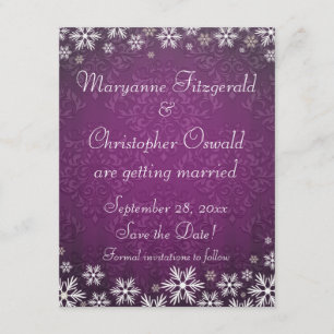 Invitation Flocons de neige et damas violet Enregistrez la da